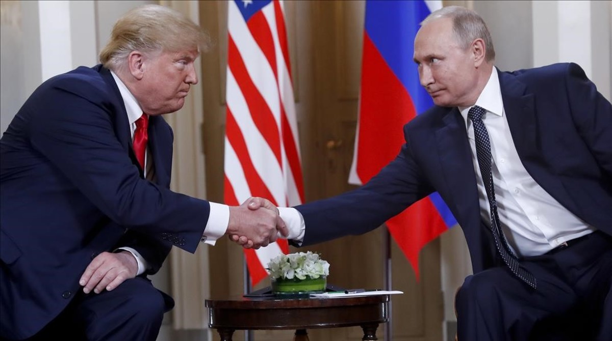 In this July 16  2018  photo  U S  President Donald Trump  left  and Russian President Vladimir Putin  right  shake hands at the beginning of a meeting at the Presidential Palace in Helsinki  Finland  Trump and Putin may have reached several historic agreements at their summit in Finland this week  Or  they may not have  Three days later no one is quite sure  With no details emerging from the leadersa   one-on-one discussion on Monday other than the vague outline they offered themselves  officials  lawmakers and the public in the United States in particular are wondering what  if anything  was actually agreed to   AP Photo Pablo Martinez Monsivais